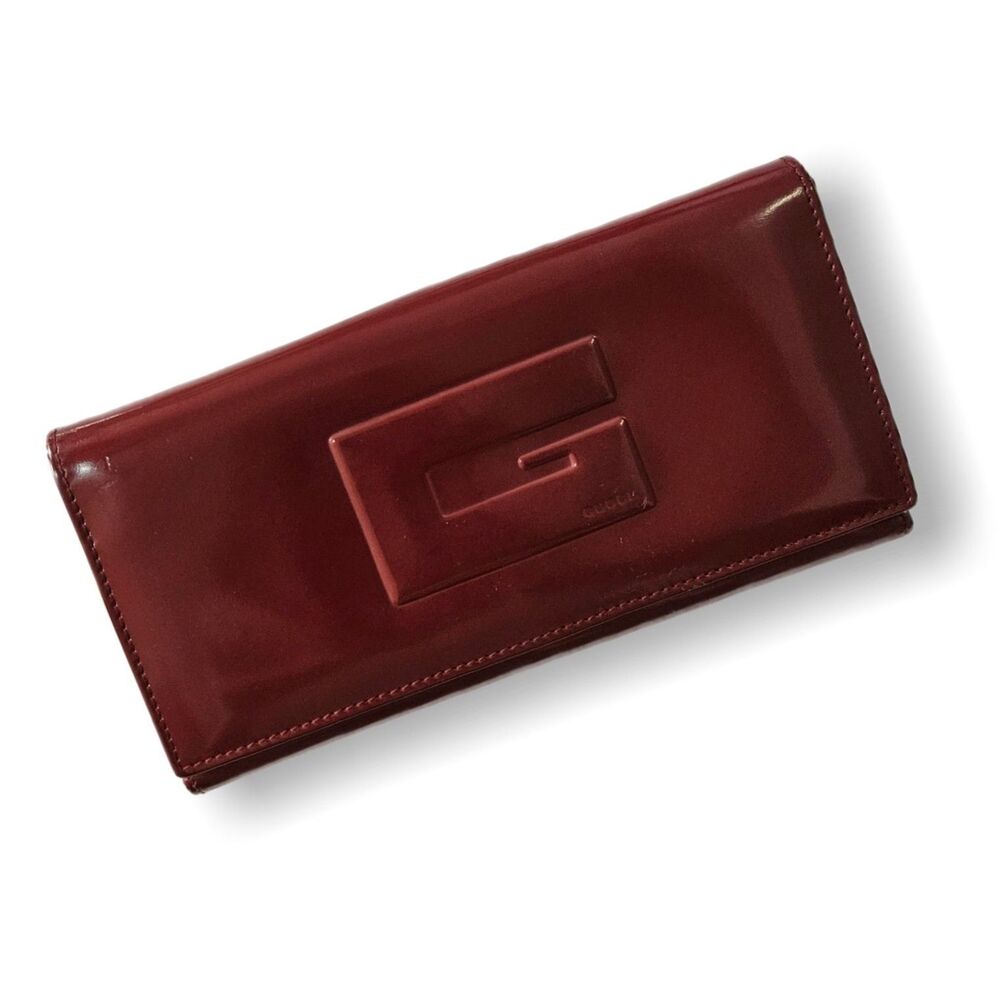 Gucci (Authentic) Burgundy Patent Leather GG Vintage Tri-fold Long Wallet, EUC - Picture 12 of 12